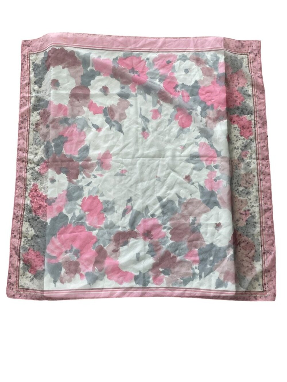 Vintage Scarf Floral Watercolor Print Square Pink White Gray Boho Feminine Fairy